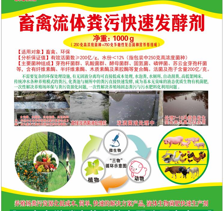 流體糞污快速發(fā)酵活菌劑——畜禽流體糞污快速發(fā)酵劑、高濃度廢水快速除臭發(fā)酵劑、廚余垃圾廢水除臭發(fā)酵劑、低成本解決養(yǎng)殖場(chǎng)與農(nóng)產(chǎn)品加工環(huán)保問(wèn)題的方案產(chǎn)品
